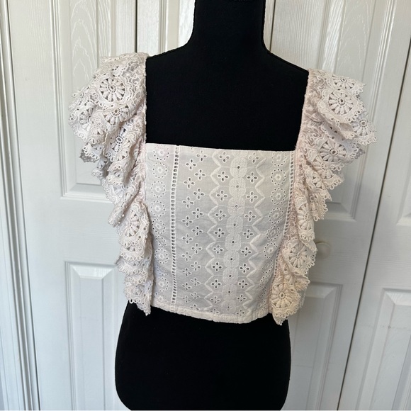 Altar'd State Tops - Altar'd State  Cream Lace Ruffle Crop Top Boho Size Medium